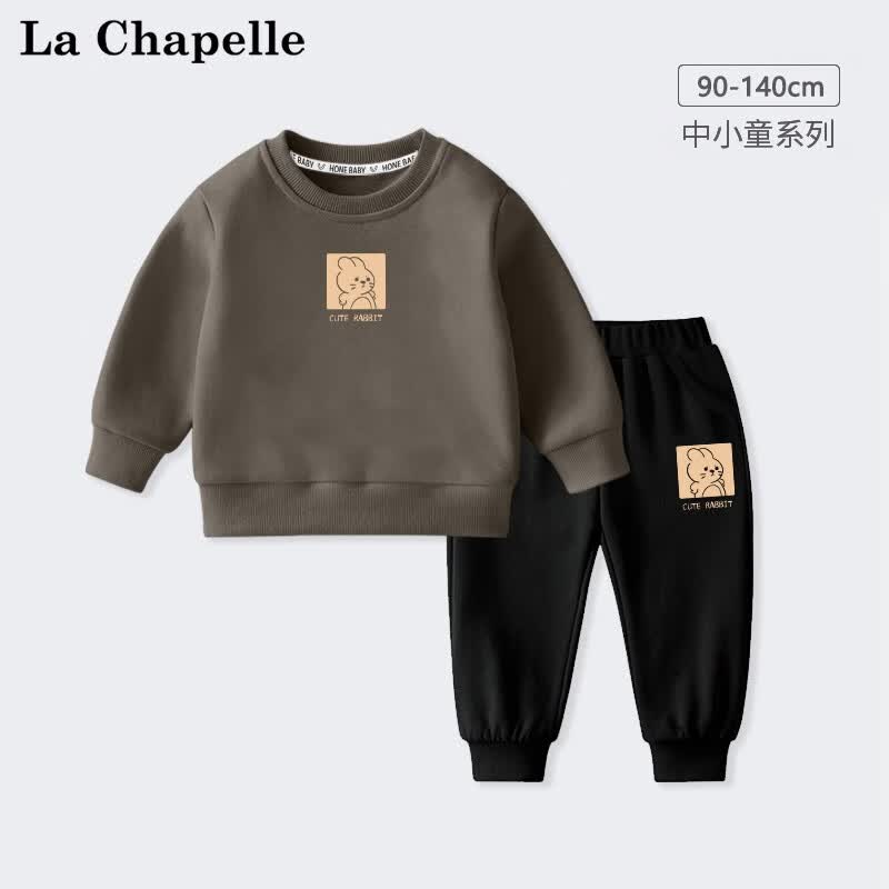 LA CHAPELLE MINI拉夏贝尔宝宝套装春秋男童卫衣秋季裤子新款中小童儿童针织两件套 【卫衣套装】生气兔烟灰色 90属于什么档次？