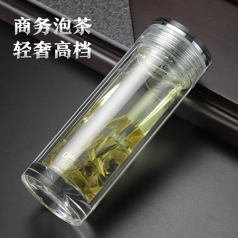 格亚（GEYA）望岳 双层玻璃杯茶杯男士高档商务办公泡茶水杯车载泡茶杯子礼盒 400ml【精致礼盒装】