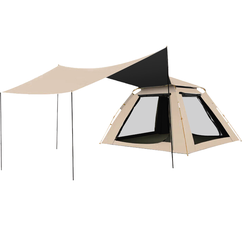 探險(xiǎn)者（TAN XIAN ZHE）帳篷戶外露營(yíng)防雨過(guò)夜3人-4人速開便捷天幕二合一黑膠防曬帳篷 【4-6人帳篷+天幕】+防潮墊