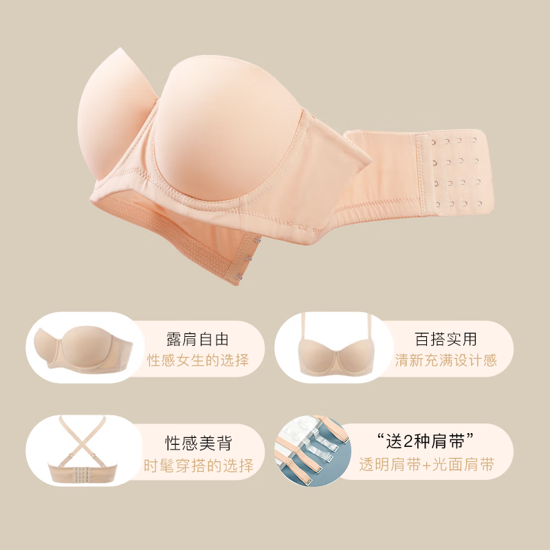糖粒蹦迪无肩带内衣女大码无痕薄款防滑聚拢防下垂抹胸婚纱文胸罩夏季 自然肤色 85C