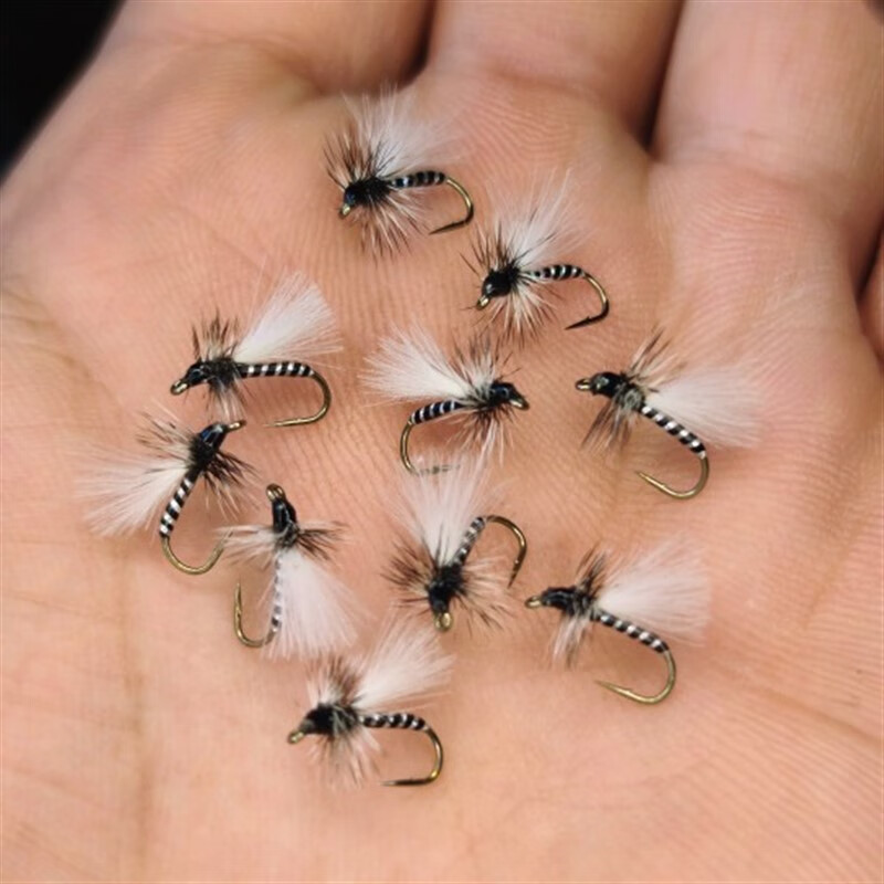 铭汇通飞蝇钩新款连毒蚊浮水飞蝇钩蚂蚁路亚微物白条马口 摇蚊10只 14