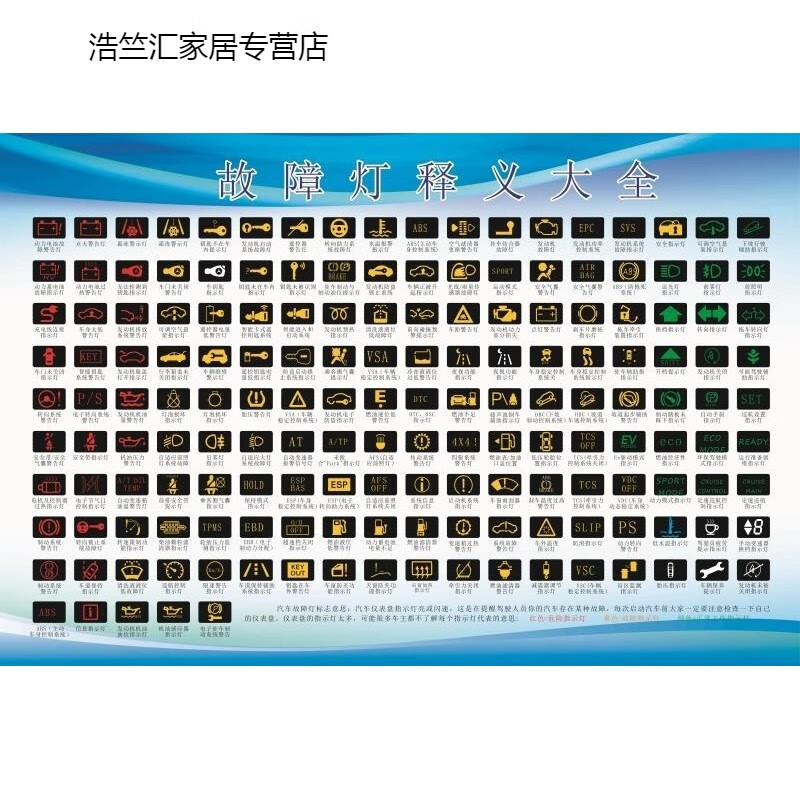 以琛汽车故障灯释义大全仪表图形标识贴汽修厂4s维修店宣传图海报墙贴