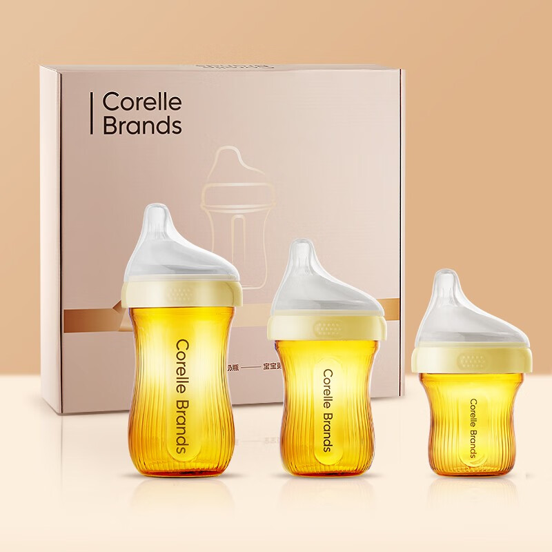 Corelle Brands康宁玻璃奶瓶0-6个月新生儿防胀气储奶瓶吸水杯学饮杯1-3岁重力球 尊享礼盒3件套 90ml+150ml+240ml