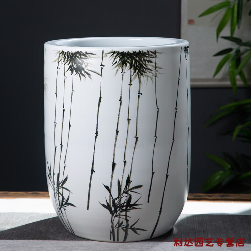 陶瓷大花盆景德鎮(zhèn)陶瓷器手繪種花卉特大號室內(nèi)花盆樹盆花缽中式公 手繪竹韻(打孔種花)-含接水盤 陶瓷 x 直徑33高43