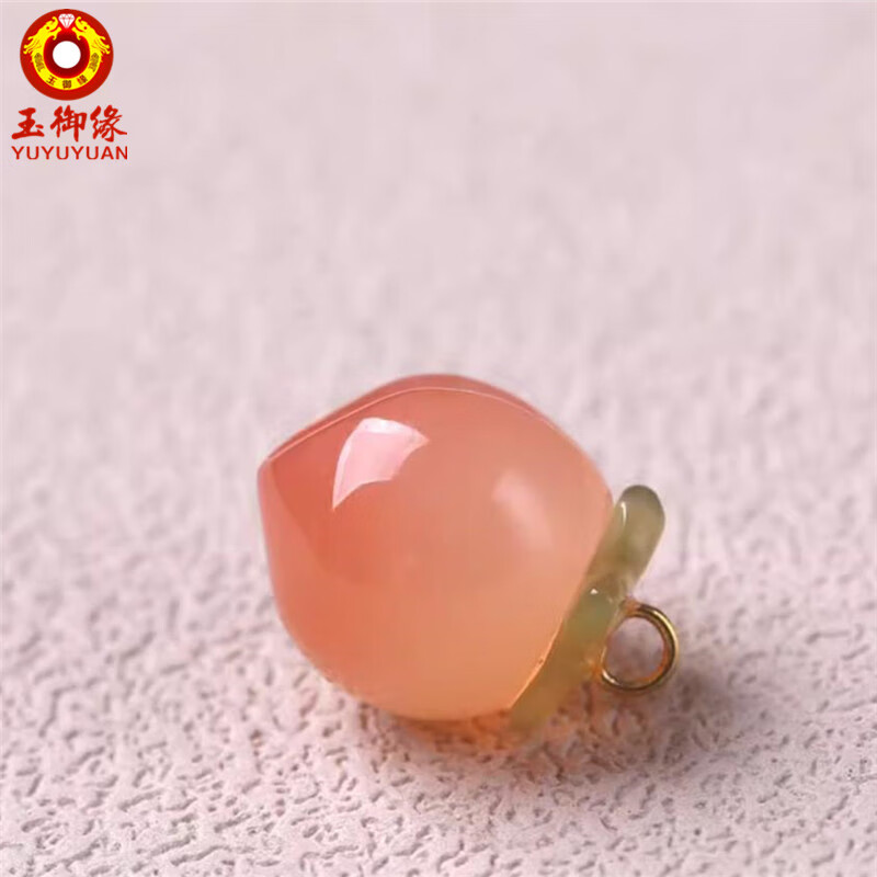 玉御缘原创【桃花运】玛瑙水蜜桃吊坠锁骨链挂坠项链送女友妈妈礼物证书