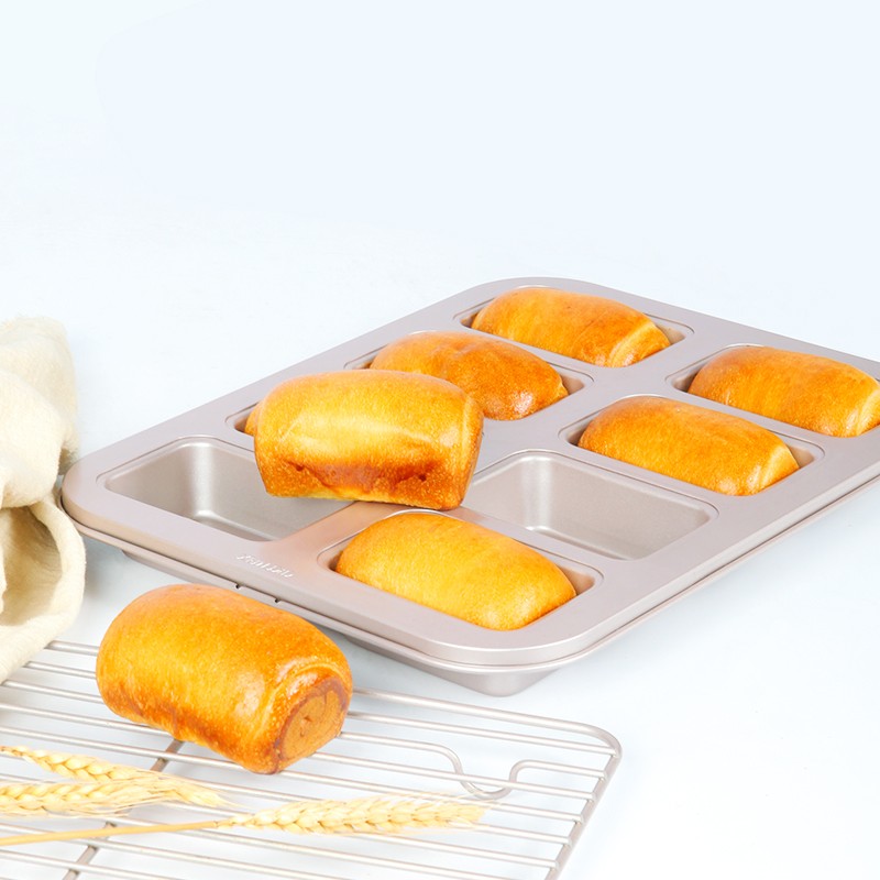 学厨 长方形8连杯迷你费南雪蛋糕模具面包汉堡模具烤盘家用烤箱用具