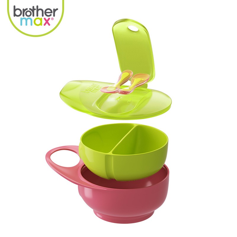brothermax原装进口儿童餐具套装宝宝吃饭吸盘碗便携婴儿辅食碗勺 红绿