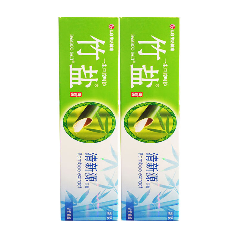 竹盐lg竹盐牙膏全优护精品220gx2支装清洁清新口气减黄牙渍护齿家庭装