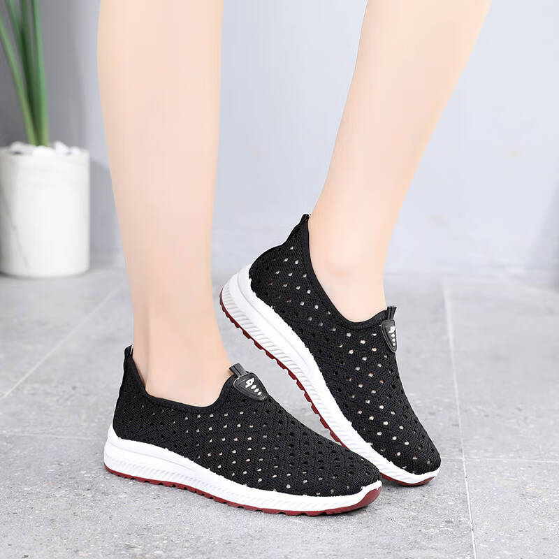 夏季老北京布鞋女镂空网面鞋透气中老年健步鞋软底休闲运动妈妈鞋 BK-黑色 36怎么样,好用不?