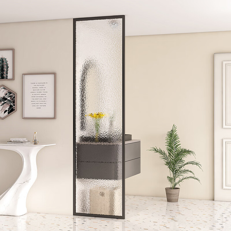 缦宛木现代简约洗手台水波纹玻璃屏风隔断卫生间玄关遮挡装饰 长款