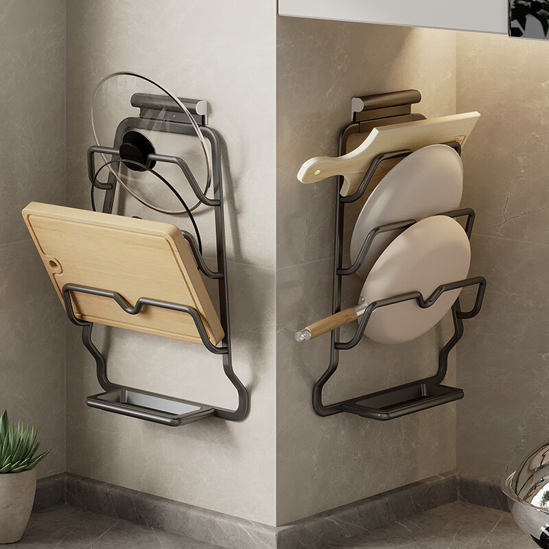 先森锅盖架免打孔壁挂式厨房置物架大菜板放置器家用收纳多层砧板架子