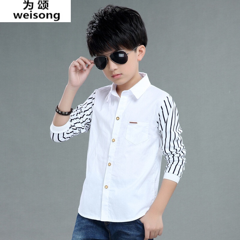小男孩好看衬衣上衣3-14岁新款童装男童衬衣长袖秋装2021潮中大童休闲