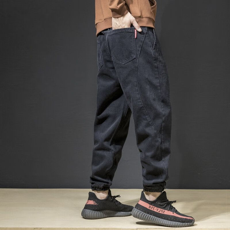 晟侠哈伦裤男九分秋冬季秋冬季加绒加厚男宽松大码小脚哈伦裤黑色潮流