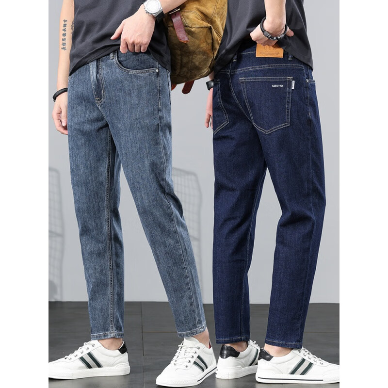 Prato Lee男士九分牛仔裤男夏季直筒裤男休闲弹力春秋九分裤男9分裤子薄款 9901深蓝色 34