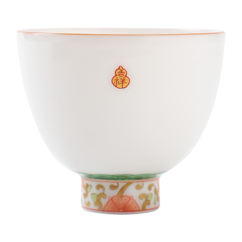 景德鎮(zhèn)陶瓷官方高溫白瓷主人杯粉彩甜白品茗杯喝茶小茶杯單杯功夫茶杯 吉祥綻放單杯