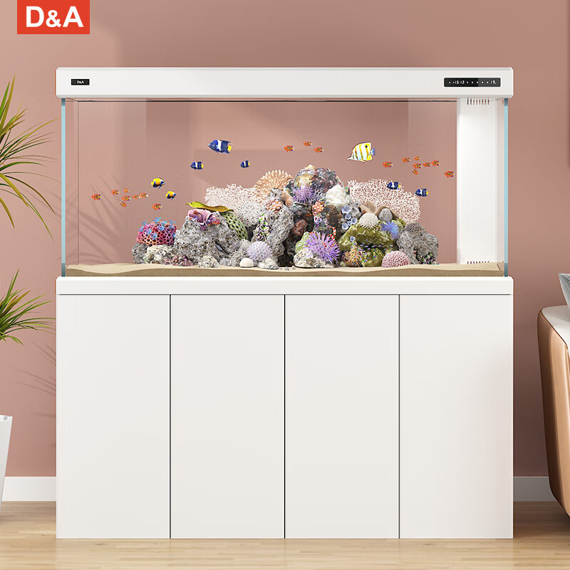德克（D&A）德彩系列大型龙鱼缸客厅落地靠墙超白玻璃生态底滤家用屏风水族箱 肌肤白 100x40x155cm