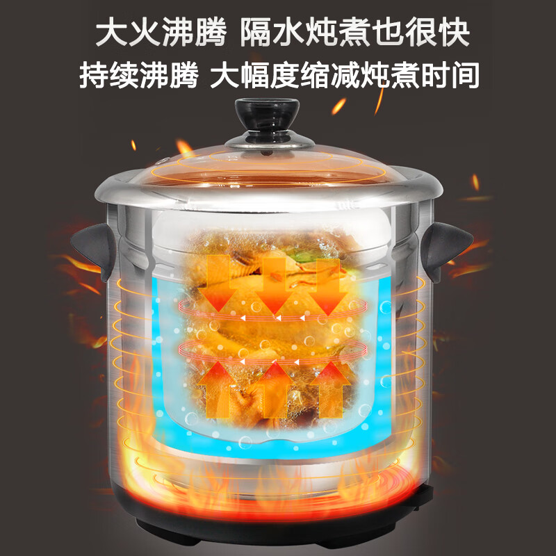 皇冠电炖锅家用多功能大容量不锈钢隔水白瓷电炖盅煲汤粥养生锅 新款皇冠 12L 【不含炖盅】8-12人