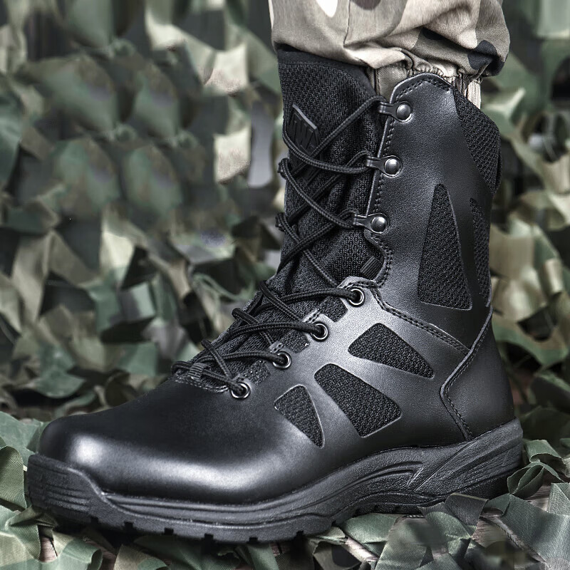 赤焰舰作战训靴男超轻减震陆战靴空降靴透气训练靴高帮作训靴 38 黑色