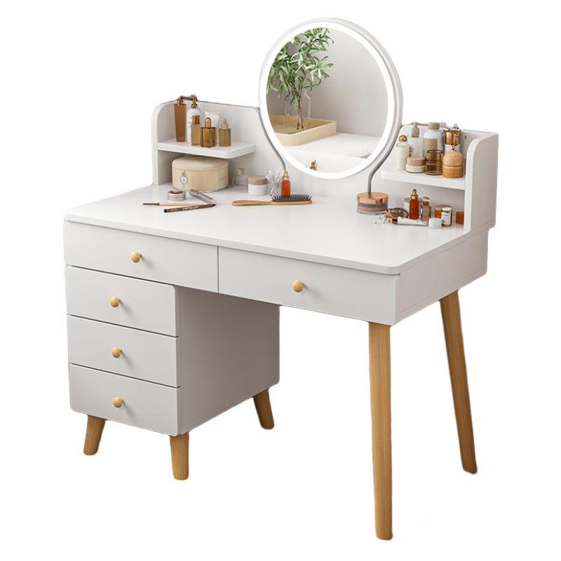赢鸣梳妆台化妆台卧室现代简约收纳柜一体化妆桌子主卧小户型梳妆桌 【五抽+LED灯镜】暖白色80CM