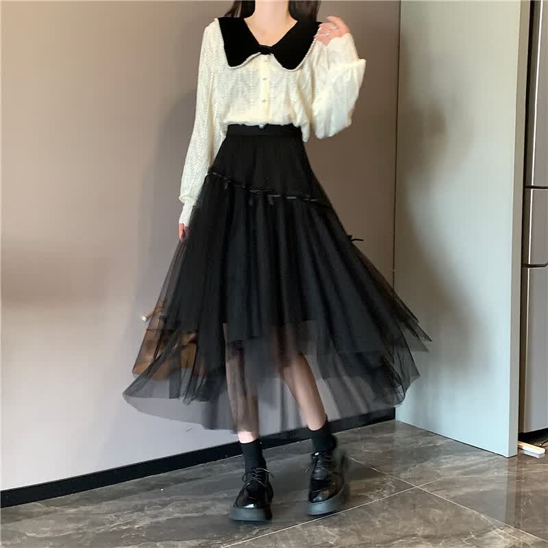 品彩不规则A字蝴蝶结半身裙女中长款百褶纱裙仙女裙子 P133B1501怎么样,好用不?