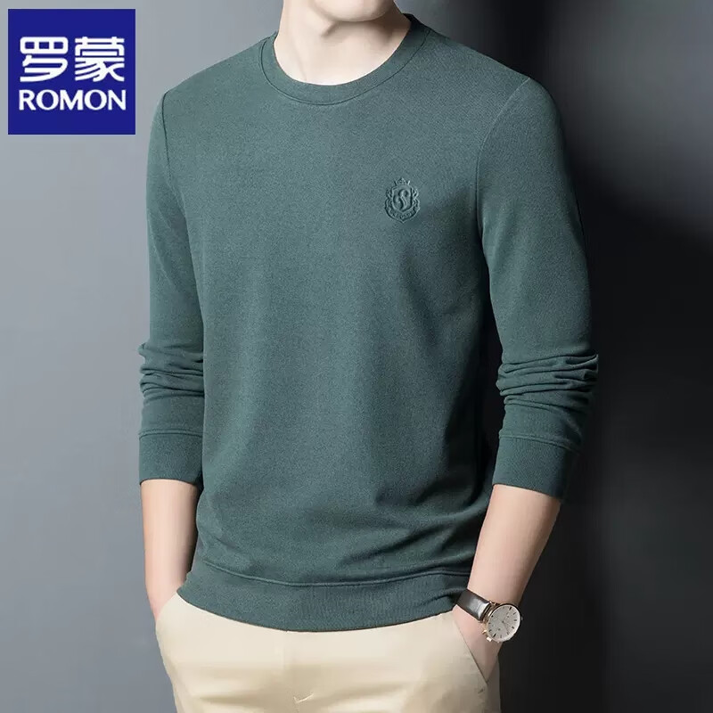 罗蒙（ROMON）卫衣男秋冬季商务圆领长袖T恤品质休闲打底衫外套男装113绿色XL属于什么档次？