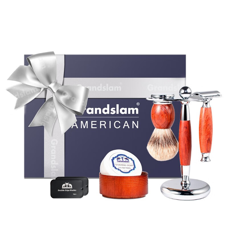 戈林斯兰 grandslam花梨木手动剃须刀礼盒套装刮胡刀老式男 原色花梨