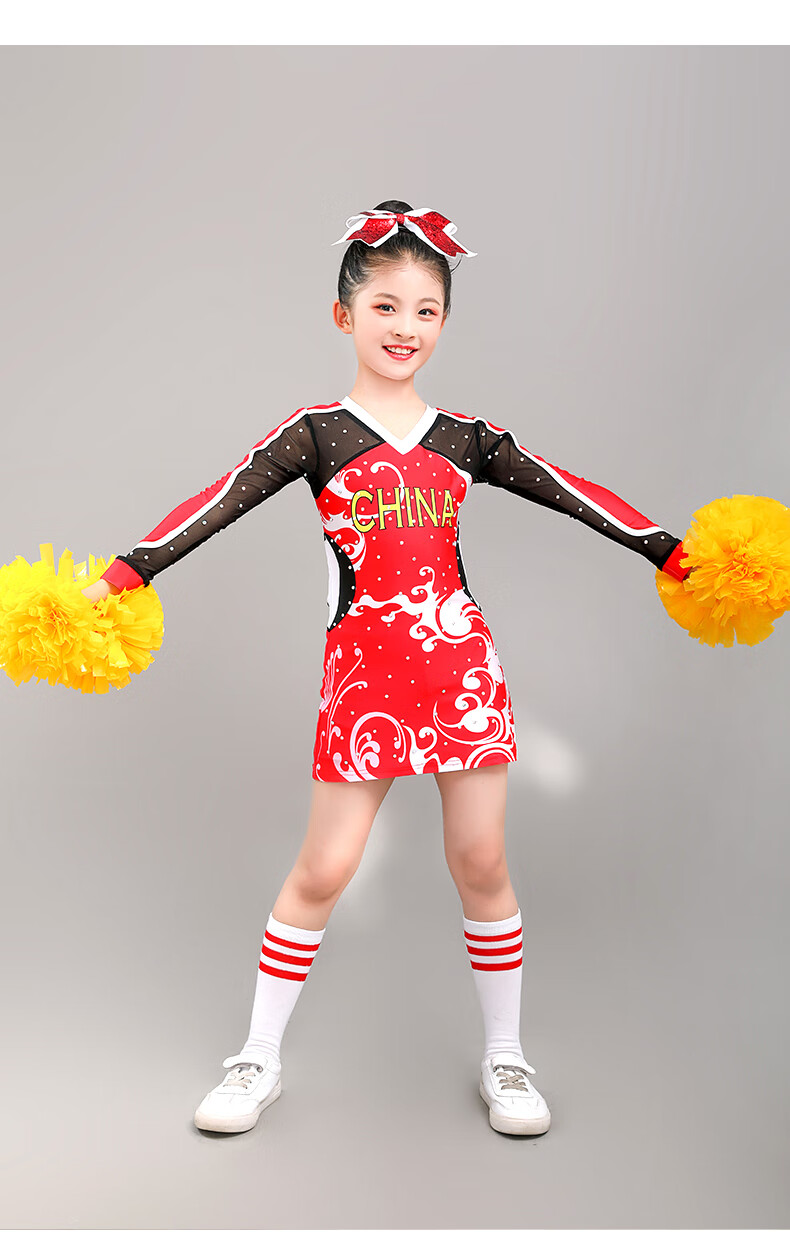 雾绡 卡塔尔世界杯儿童拉拉队服装啦啦队比赛服装女健美操舞蹈服拉拉