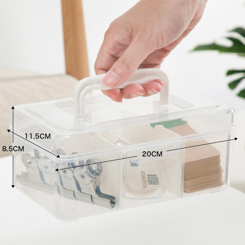 手提塑料透明收纳盒零食整理盒有盖储物盒桌面收纳箱小号带盖盒子 透明