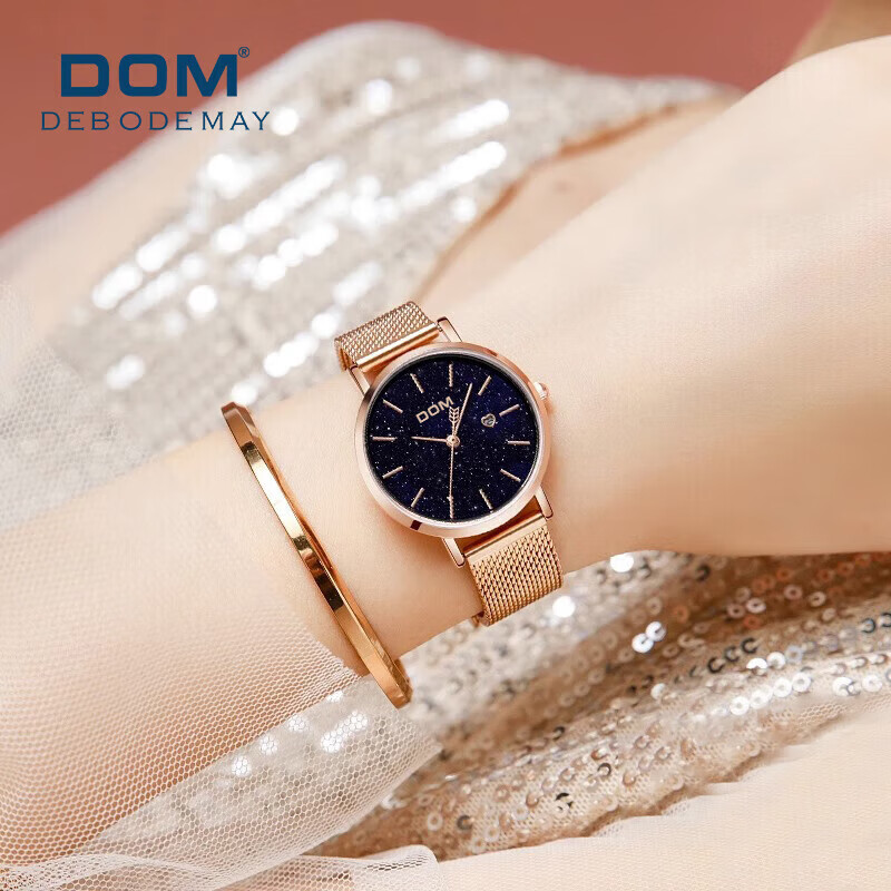 DOM正品超薄气质简约手表女士机械风石英防水生日礼物送老婆
