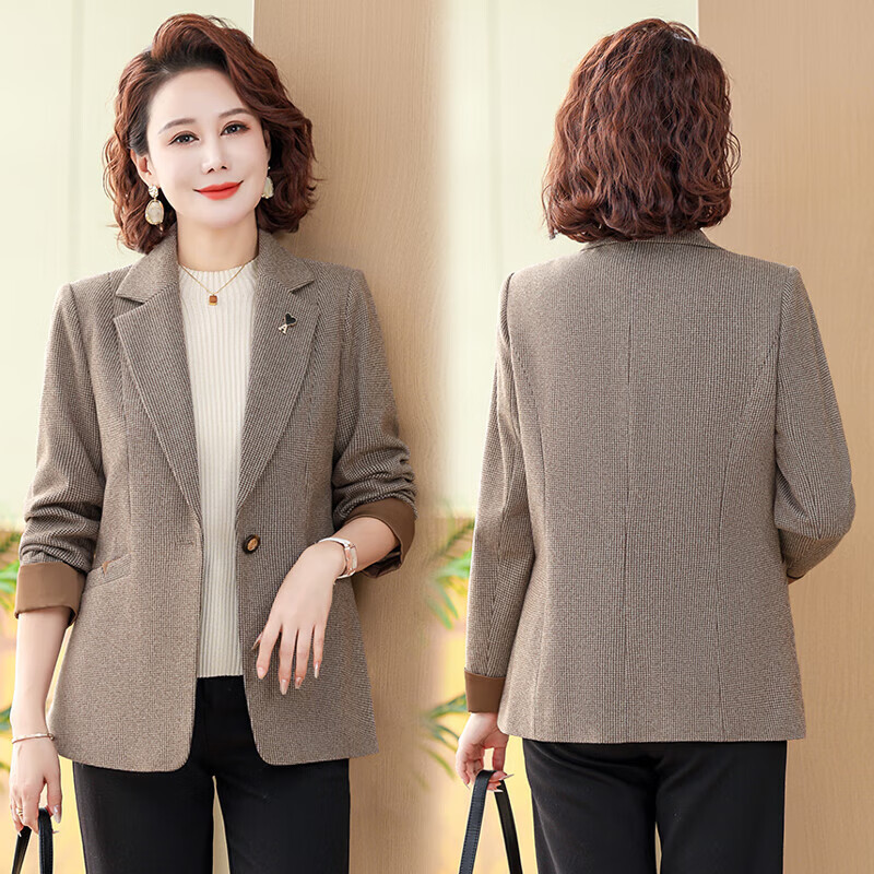 孜颜中老年女装春装女2026新款女士外套50-60岁洋气妈妈装减龄小西装 19396622咖色 XL 建议80-100斤