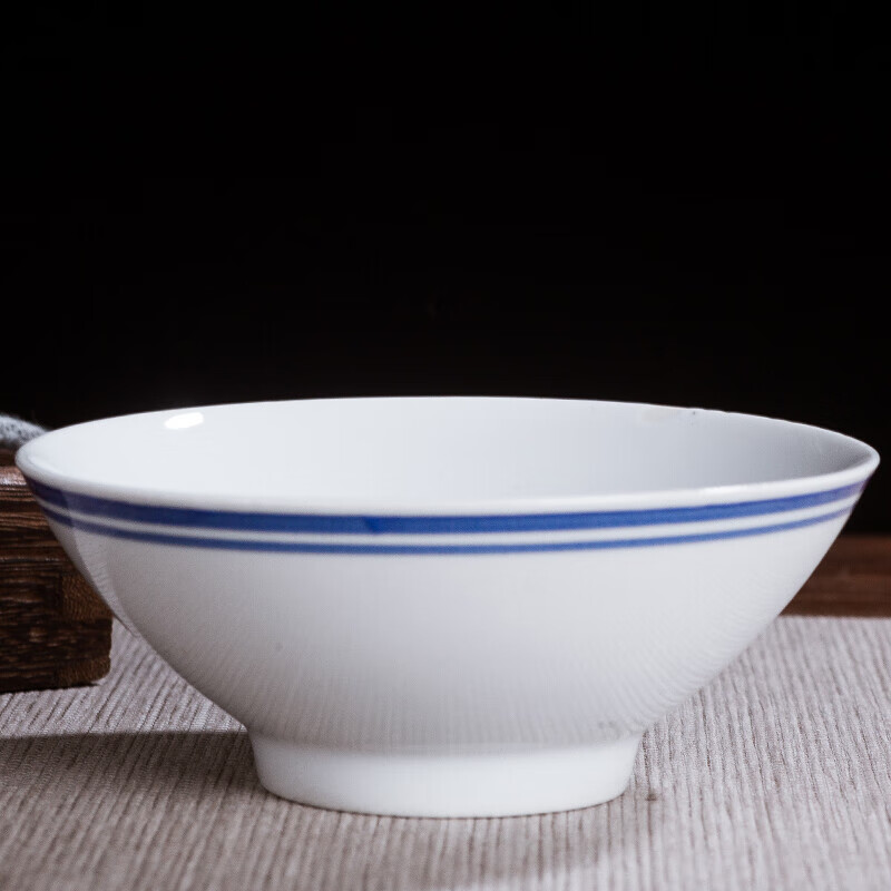 木六六小菜碗斗笠碗面碗汤碗饭碗6寸怀旧蓝边碗老式碗陶瓷餐具 6号15.