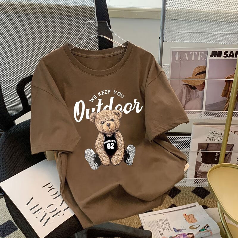 纯棉100%短袖夏季新款韩版宽松显瘦百搭上衣ins潮流 682棕色纯棉t恤 s