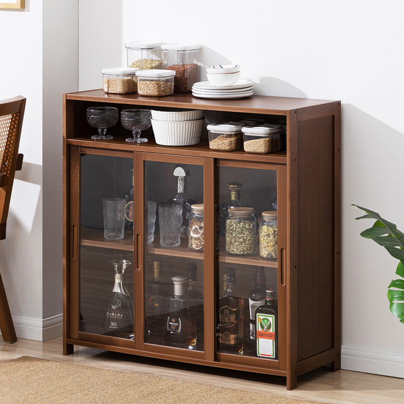 木马人酒柜客厅展示柜家用轻奢玄关柜现代简约吧台红酒架带门餐厅餐边柜 【双向移门】茶色-三门86长