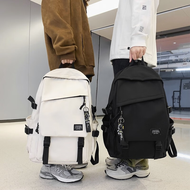 朗斐男士双肩包大容量背包电脑包初中生高中生大学生书包女旅游行李包 黑色