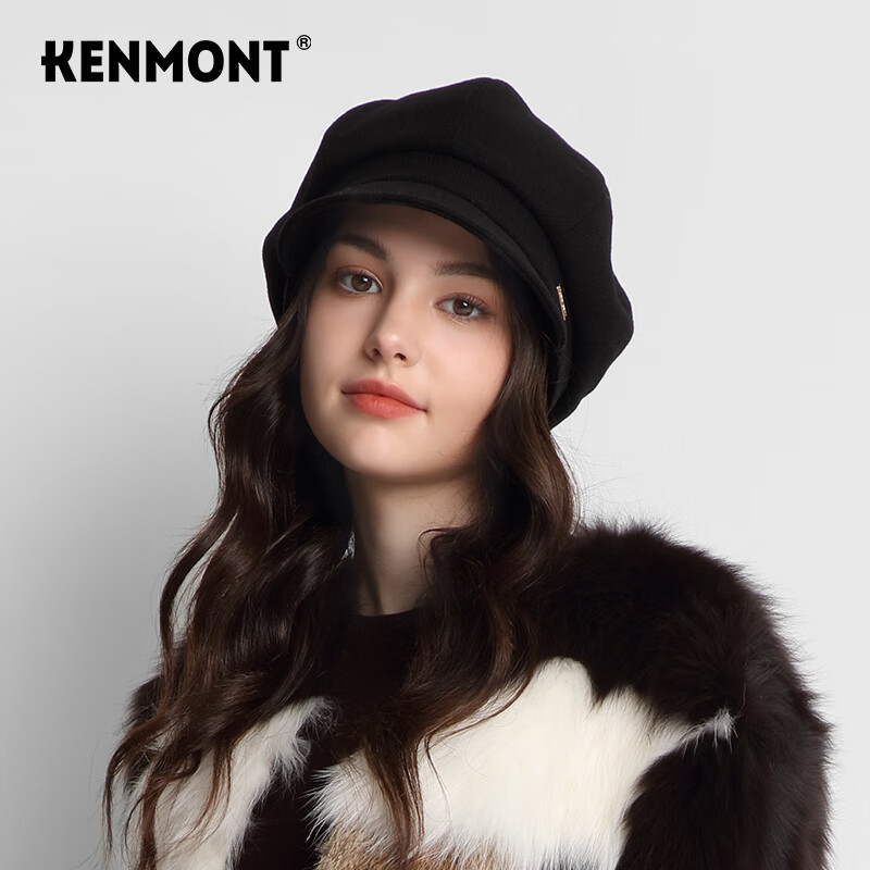 卡蒙（Kenmont）纯羊毛鸭舌贝雷帽女显脸小小香风英伦毛呢八角画家帽新km-5251