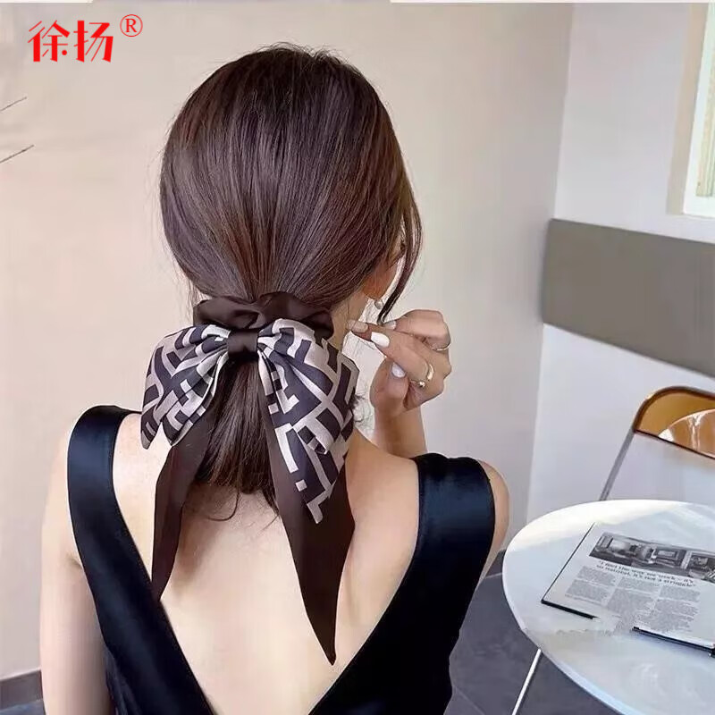 徐扬法式飘带发带女绑发气质扎马尾头绳发圈蝴蝶结发绳头饰2022年 咖