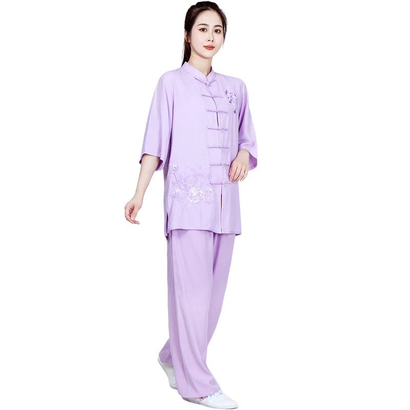木兰旅太极服装女新款薄款棉麻亚麻太极拳练功太极 紫罗兰 xs