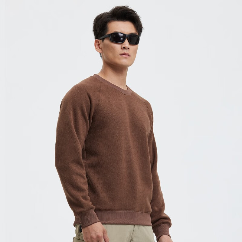 SANFO PLUS三夫户外抓绒衣轻锋毛织圆领毛衣轻便保暖男秋冬户外运动卫衣 卡其棕 L