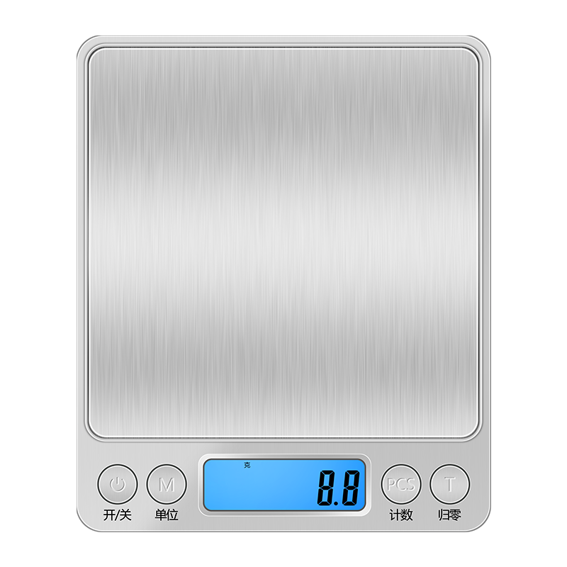 沐美 廚房秤家用電子秤克稱(chēng)蛋糕烘焙秤克秤0.1g迷你秤食物稱(chēng)不銹鋼廚房秤 【電池款】0.1g/2kg+防水貼+雙托盤(pán)