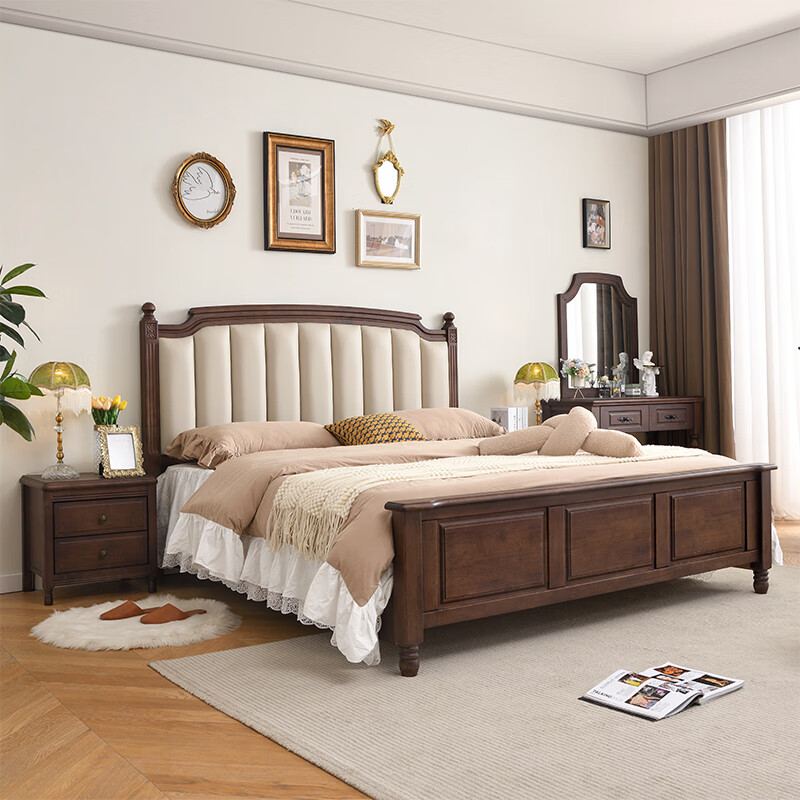 寻本质物床实木床美式复古风格主卧双人大床大户型客房床酒店别墅成套