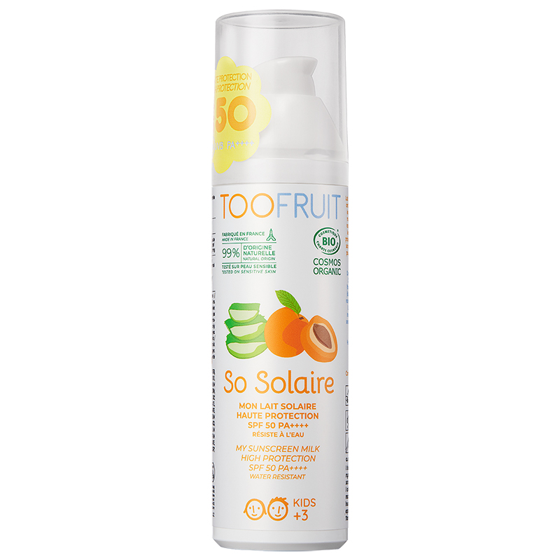 TOOFRUIT法国多果肤有机儿童防晒霜3-6-12岁宝宝防水物理防晒SPF50 100ml