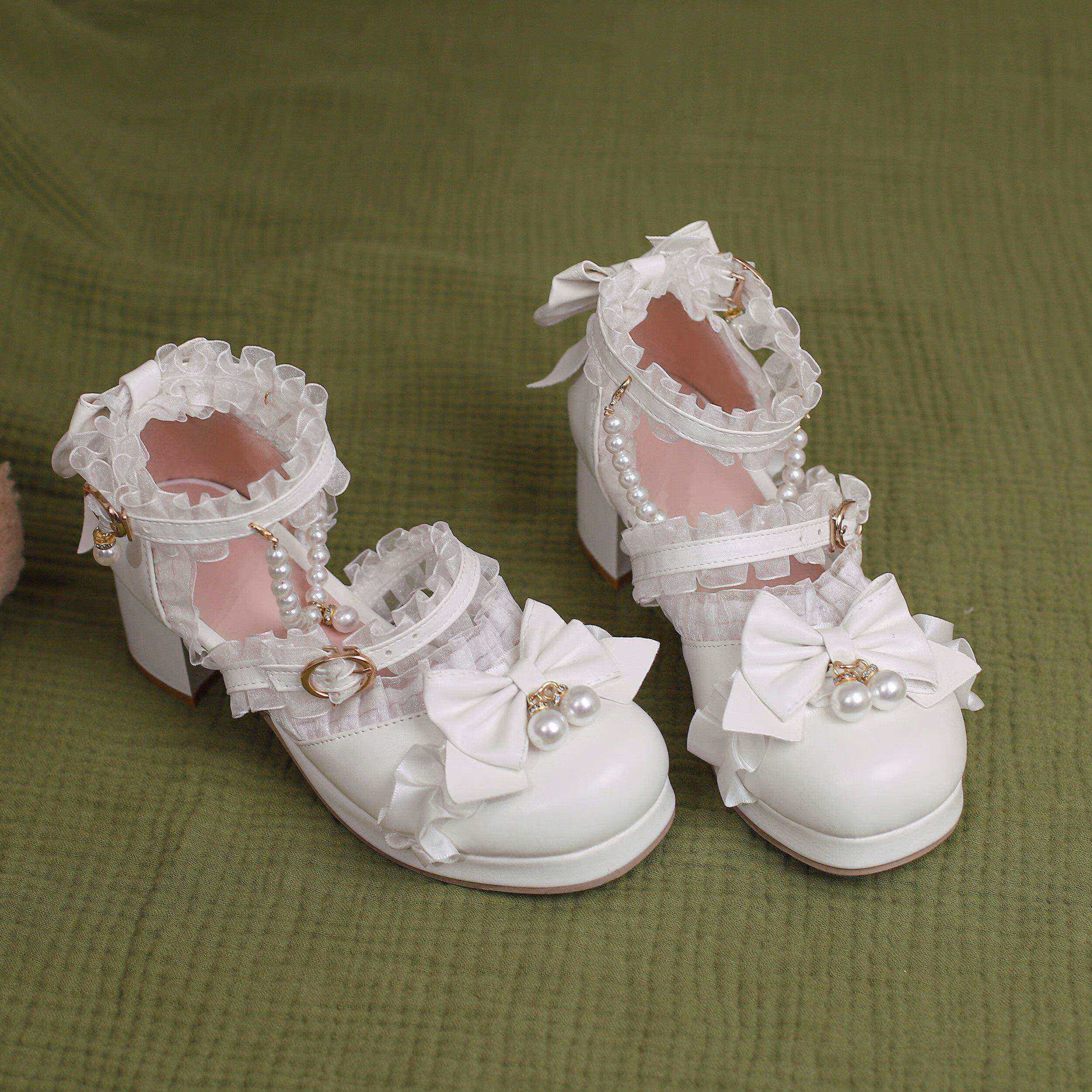 亲智(qinzhi)配洛丽塔的鞋子原创lolita凉鞋女童大码公主白色高跟鞋