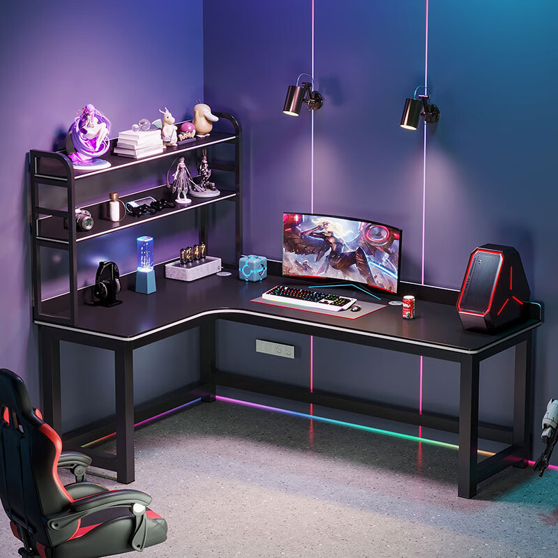 天籁昇景转角电竞桌双人电脑桌台式家用书桌书架组合一体桌卧室游戏