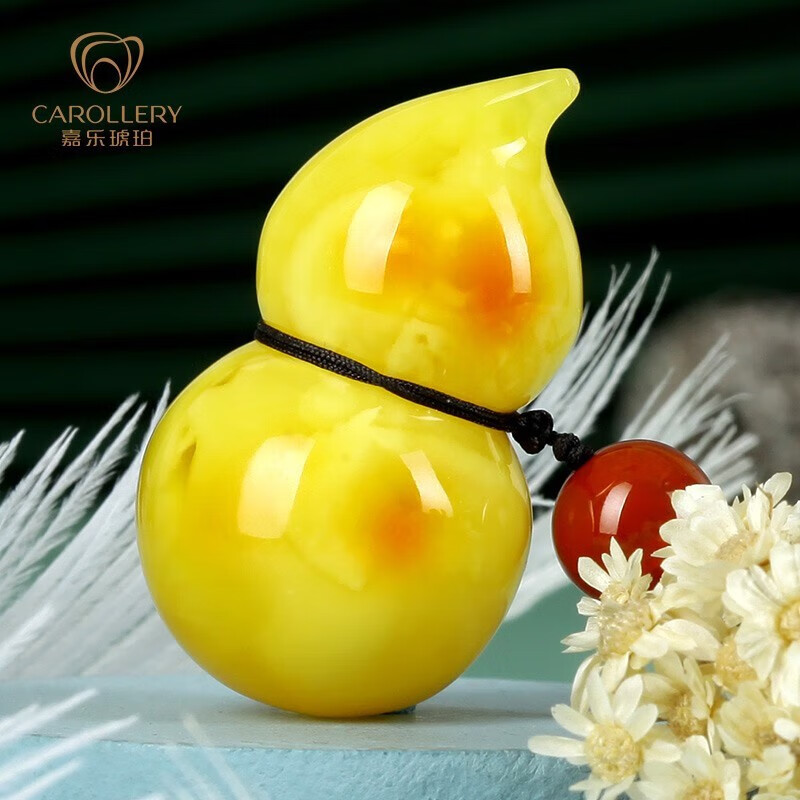 嘉乐(carol)琥珀蜜蜡吊坠女男立体雕刻葫芦【福禄双全】蜜蜡款琥珀