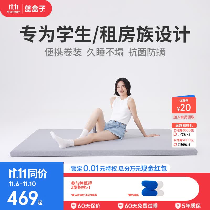 蓝盒子【薄垫】小蓝垫T1记忆棉床垫租房学生宿舍软垫租房双人榻榻米 小蓝垫T1 灰色【现货7天内发出】 1500mm*2000mm高性价比高么?