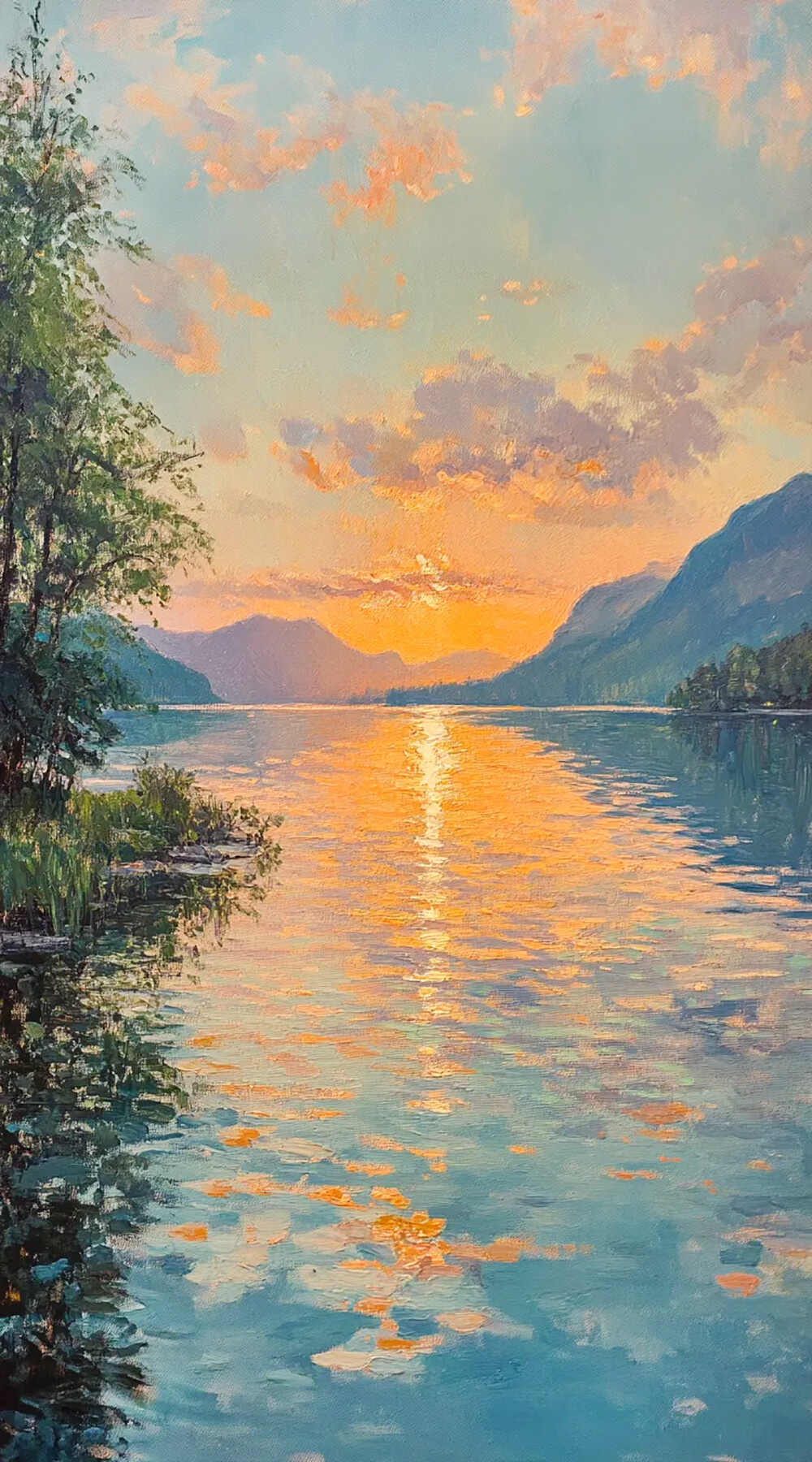 日出东方客厅玄关装饰画奶油风卧室挂画立体肌理山水风景手绘 无框画