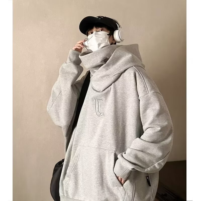 POUM连帽卫衣男女同款社恐i人长袖男套头外穿外套男学生百搭上衣男 CNPW-W103浅灰色 XL