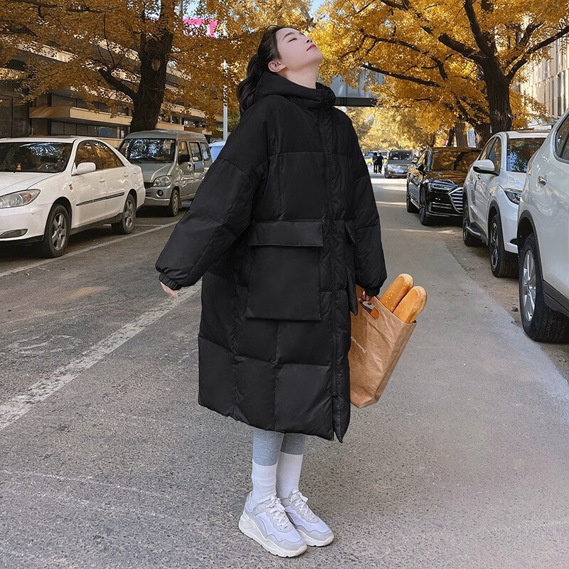 相伊恋人羽绒棉服女25年秋冬季中长款加厚棉衣外套新款宽松棉袄学生面包服 奶黄色 M 【适合100-120斤】