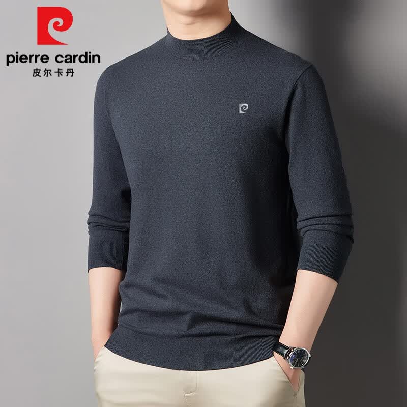 皮尔卡丹男士半高领毛衣春秋薄款长袖大码针织羊毛衫内搭打底衫休闲羊毛衫 灰色9025 L