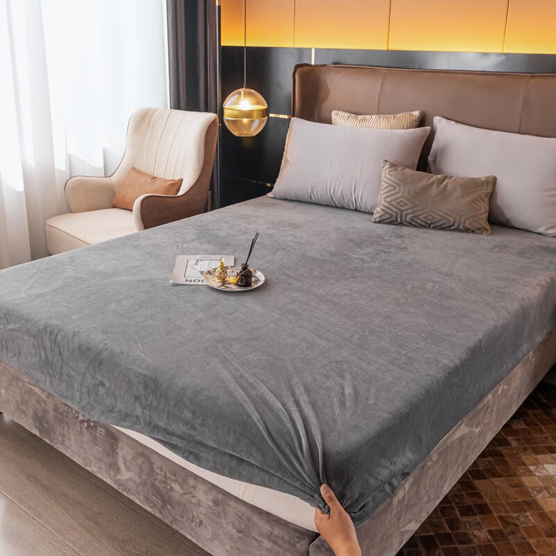 麦琪娜 加厚牛奶绒床笠单件席梦思床垫保护套冬季珊瑚绒保暖床套罩床笠 深灰 150*200cm